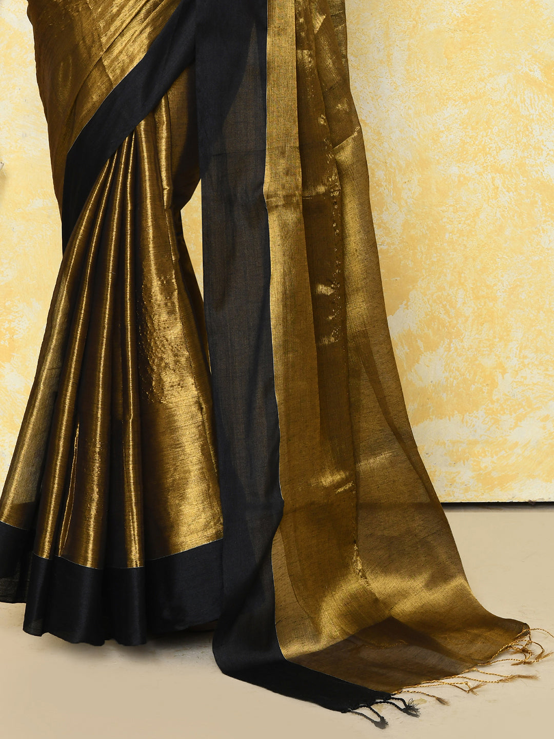 Piyari Fashion Women's Gold Organic Tissue Saree With Blouse Piece | Grocsy