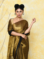 Piyari Fashion Women's Gold Organic Tissue Saree With Blouse Piece | Grocsy