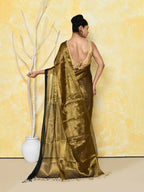 Piyari Fashion Women's Gold Organic Tissue Saree With Blouse Piece | Grocsy