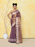 Piyari Fashion Women's Gold Blue Dual Tone Organic Tissue Jamdani Saree With Blouse Piece | Grocsy