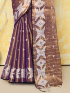 Piyari Fashion Women's Gold Blue Dual Tone Organic Tissue Jamdani Saree With Blouse Piece | Grocsy