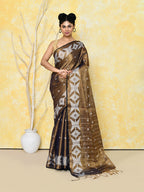 Piyari Fashion Women's Gold Dual Tone Organic Tissue Jamdani Saree With Blouse Piece | Grocsy