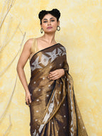 Piyari Fashion Women's Gold Dual Tone Organic Tissue Jamdani Saree With Blouse Piece | Grocsy