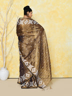 Piyari Fashion Women's Gold Dual Tone Organic Tissue Jamdani Saree With Blouse Piece | Grocsy