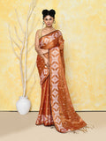 Piyari Fashion Women's Orange Dual Tone Organic Tissue Jamdani Saree With Blouse Piece | Grocsy