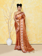 Piyari Fashion Women's Orange Dual Tone Organic Tissue Jamdani Saree With Blouse Piece | Grocsy
