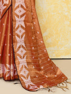 Piyari Fashion Women's Orange Dual Tone Organic Tissue Jamdani Saree With Blouse Piece | Grocsy
