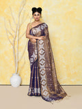 Piyari Fashion Women's Gold Blue Dual Tone Organic Tissue Jamdani Saree With Blouse Piece | Grocsy