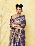 Piyari Fashion Women's Gold Blue Dual Tone Organic Tissue Jamdani Saree With Blouse Piece | Grocsy