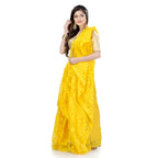 Piyari Fashion Cotton Blend Handloom Yellow Jamdani Saree | Grocsy