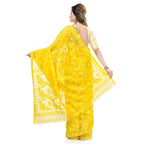 Piyari Fashion Cotton Blend Handloom Yellow Jamdani Saree | Grocsy