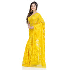 Piyari Fashion Cotton Blend Handloom Yellow Jamdani Saree | Grocsy