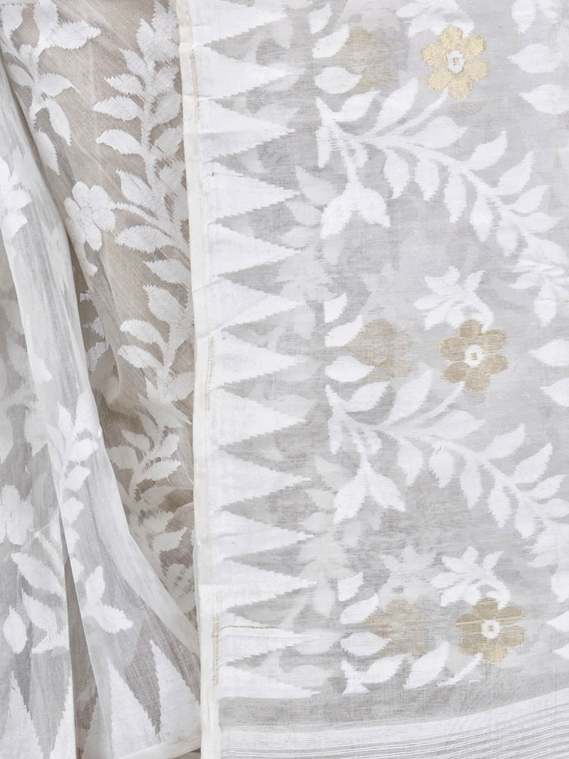 Piyari Fashion Cotton Blend Handloom White Jamdani Saree | Grocsy
