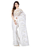 Piyari Fashion Cotton Blend Handloom White Jamdani Saree | Grocsy