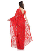 Piyari Fashion Cotton Blend Handloom Red White Jamdani Saree | Grocsy