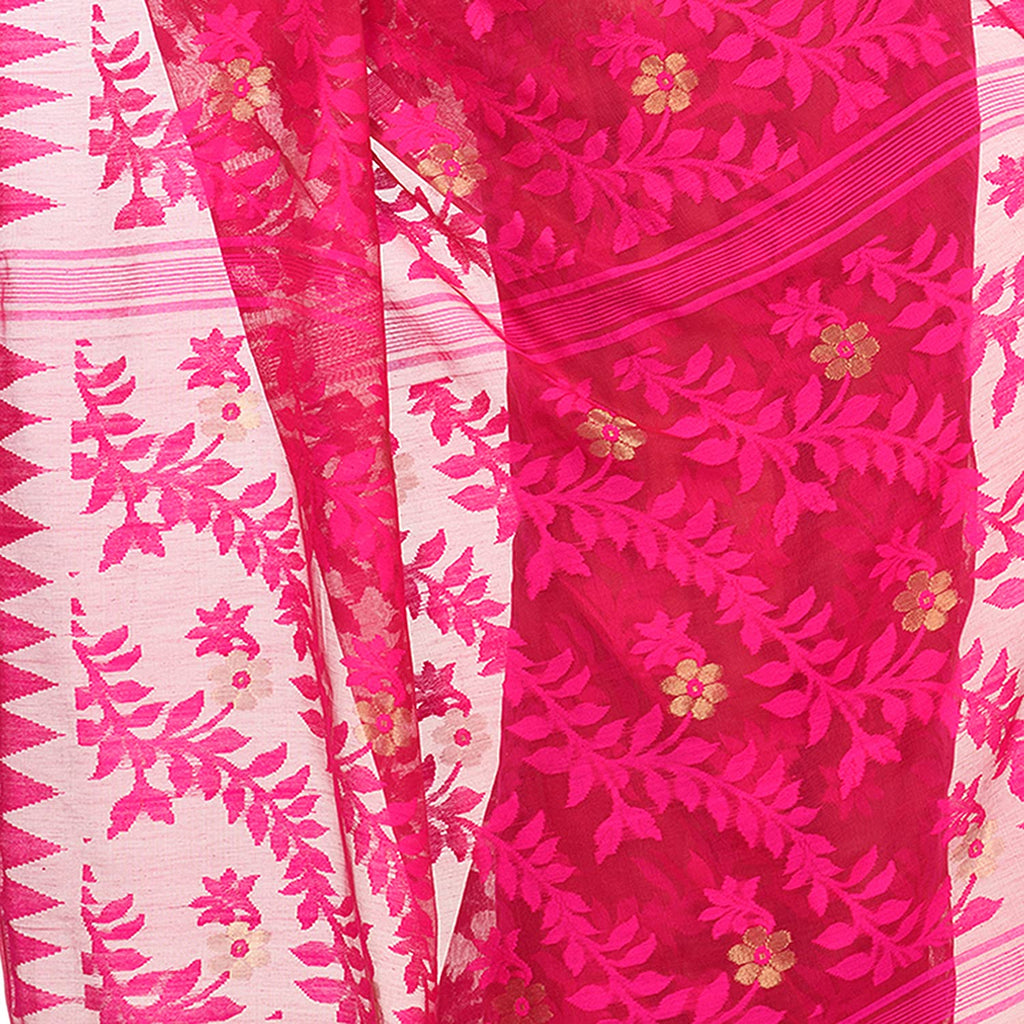 Piyari Fashion Cotton Blend Handloom Pink Jamdani Saree | Grocsy