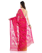 Piyari Fashion Cotton Blend Handloom Yellow Pink Jamdani Saree | Grocsy
