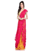 Piyari Fashion Cotton Blend Handloom Yellow Pink Jamdani Saree | Grocsy