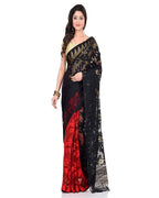 Piyari Fashion Cotton Blend Handloom Black Red Jamdani Saree | Grocsy