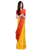 Piyari Fashion Cotton Blend Handloom Yellow Orange Jamdani Saree | Grocsy
