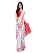 Piyari Fashion Cotton Blend Handloom White Jamdani Saree | Grocsy