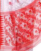 Piyari Fashion Cotton Blend Handloom White Jamdani Saree | Grocsy