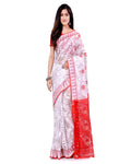 Piyari Fashion Cotton Blend Handloom White Jamdani Saree | Grocsy