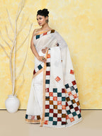 Piyari Fashion Women's White Exclusive Applique Saree With Blouse Piece | Grocsy