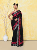 Piyari Fashion Women's Black Exclusive Applique Saree With Blouse Piece | Grocsy