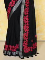 Piyari Fashion Women's Black Exclusive Applique Saree With Blouse Piece | Grocsy