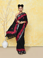 Piyari Fashion Women's Black Exclusive Applique Saree With Blouse Piece | Grocsy