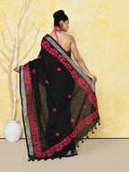 Piyari Fashion Women's Black Exclusive Applique Saree With Blouse Piece | Grocsy