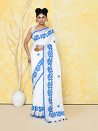 Piyari Fashion Women's White Exclusive Applique Saree With Blouse Piece | Grocsy