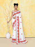 Piyari Fashion Women's White Exclusive Applique Saree With Blouse Piece | Grocsy