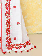 Piyari Fashion Women's White Exclusive Applique Saree With Blouse Piece | Grocsy