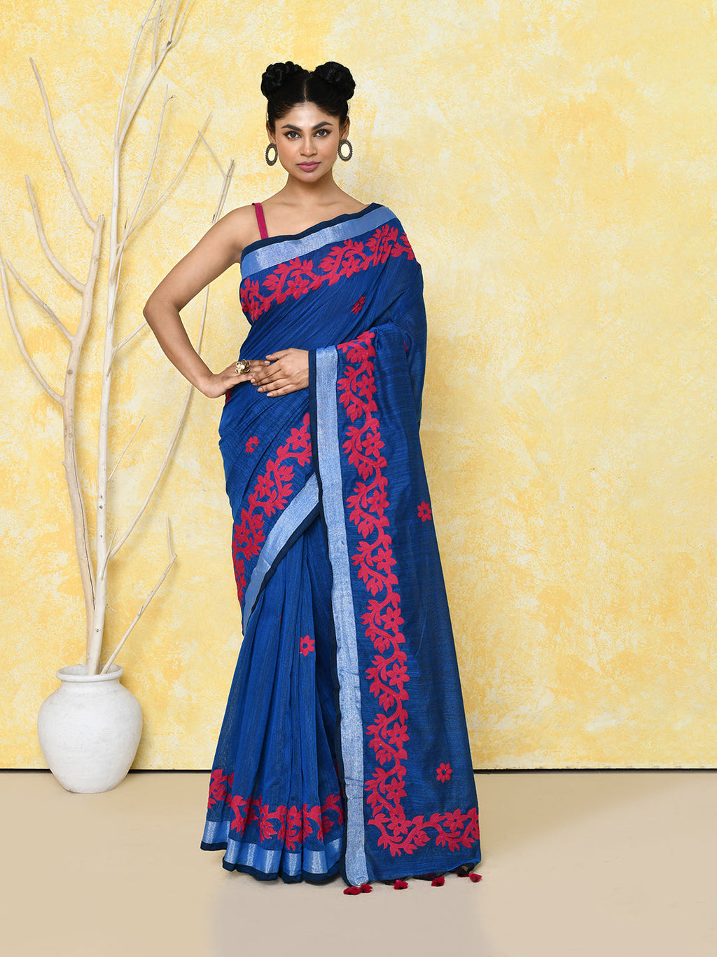 Piyari Fashion Women's Royal Blue Exclusive Applique Saree With Blouse Piece | Grocsy