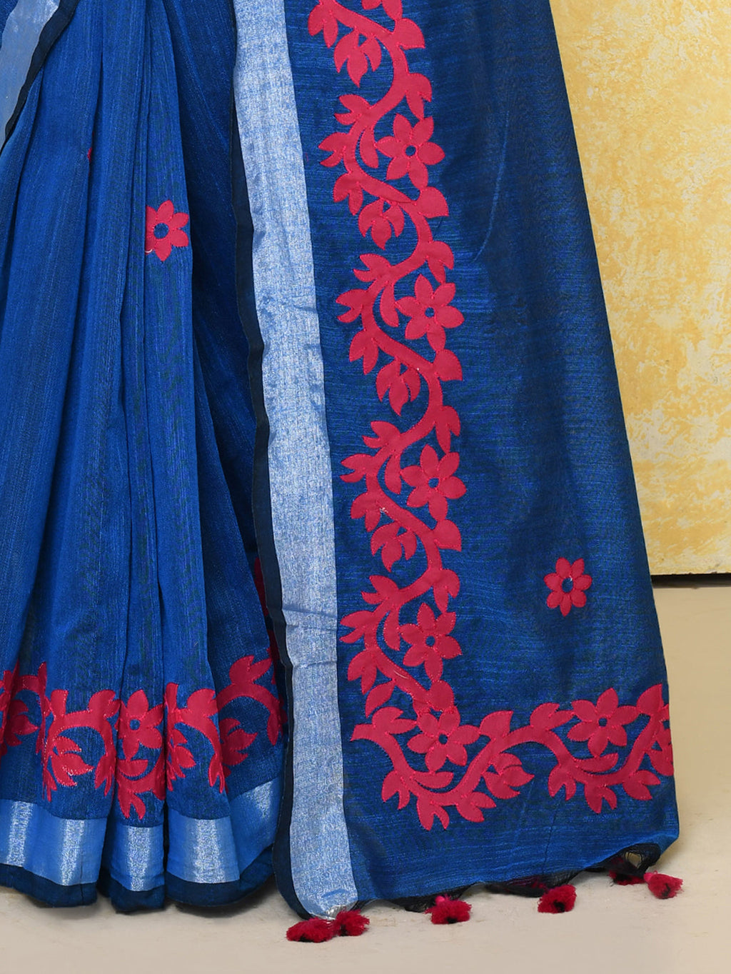 Piyari Fashion Women's Royal Blue Exclusive Applique Saree With Blouse Piece | Grocsy