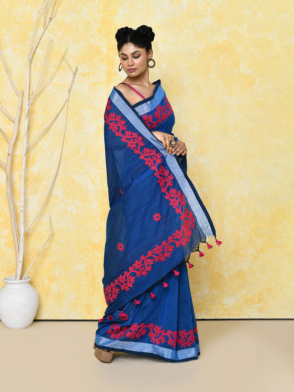 Piyari Fashion Women's Royal Blue Exclusive Applique Saree With Blouse Piece | Grocsy