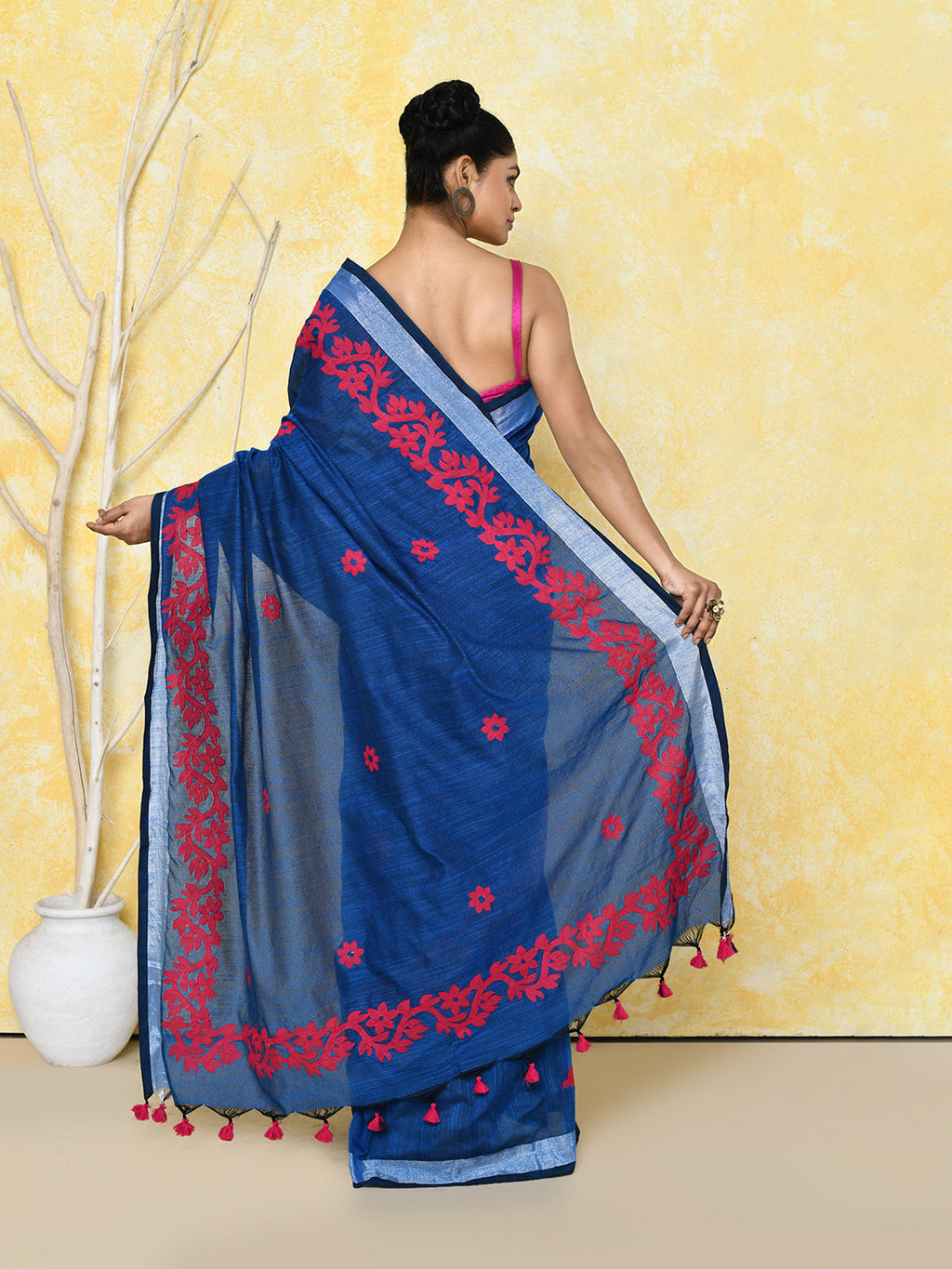 Piyari Fashion Women's Royal Blue Exclusive Applique Saree With Blouse Piece | Grocsy