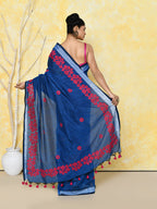 Piyari Fashion Women's Royal Blue Exclusive Applique Saree With Blouse Piece | Grocsy