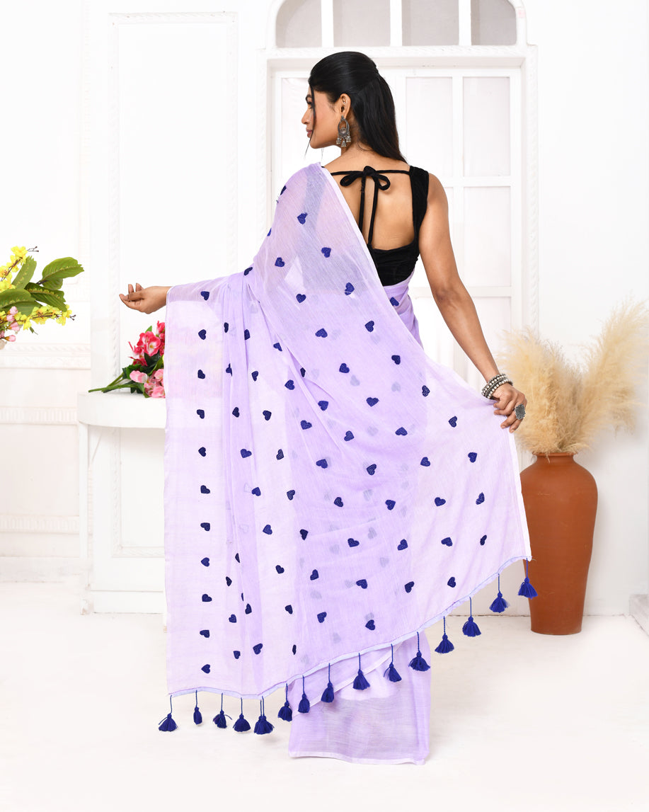 Piyari Fashion Women's Light Lavender Exclusive Embroidery Saree | Grocsy