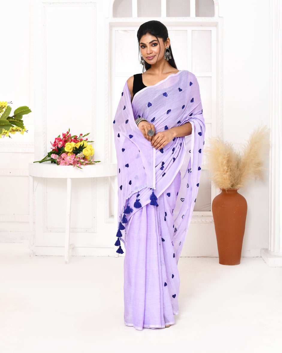 Piyari Fashion Women's Light Lavender Exclusive Embroidery Saree | Grocsy