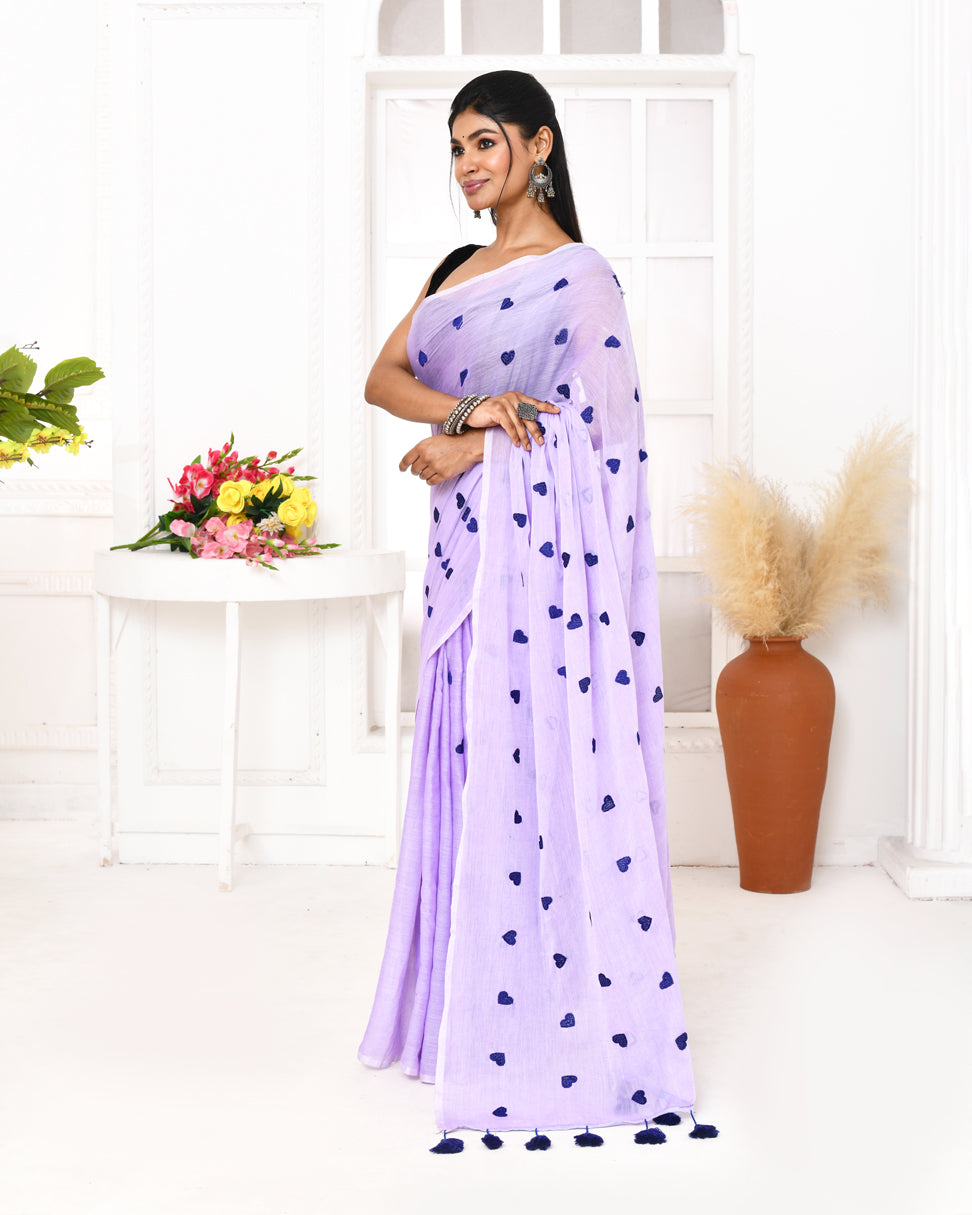 Piyari Fashion Women's Light Lavender Exclusive Embroidery Saree | Grocsy