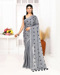 Piyari Fashion Women's Grey Exclusive Embroidery Saree | Grocsy