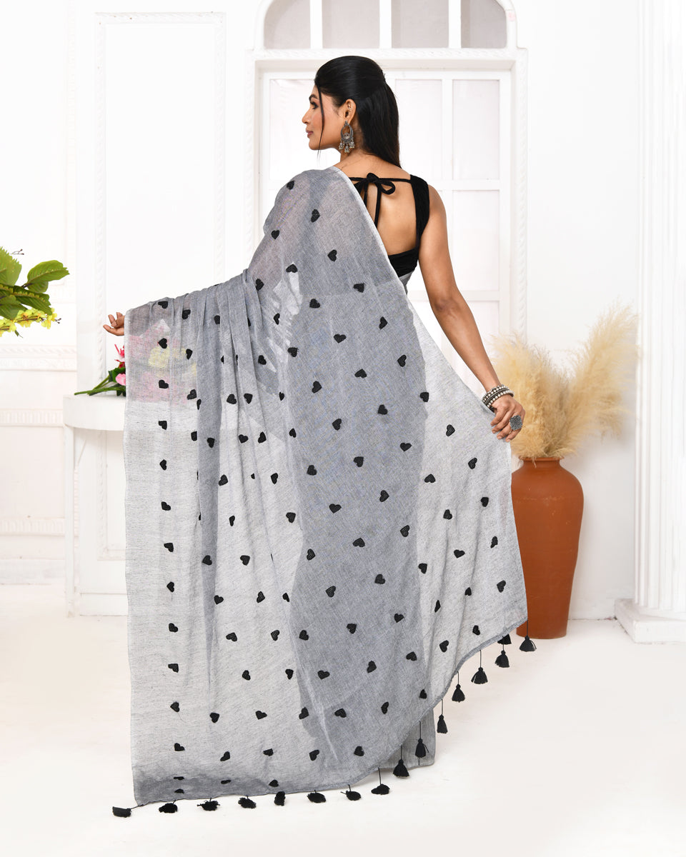 Piyari Fashion Women's Grey Exclusive Embroidery Saree | Grocsy