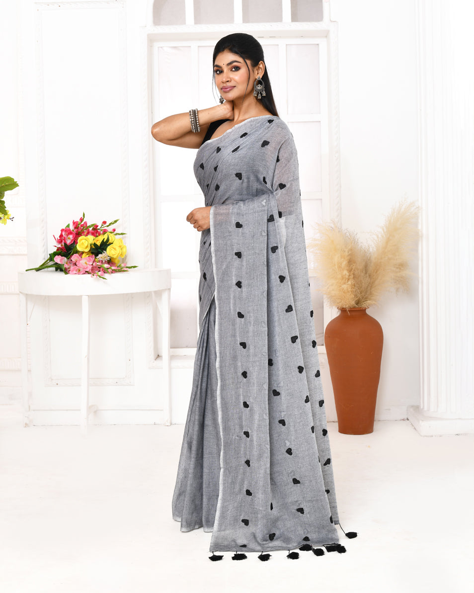 Piyari Fashion Women's Grey Exclusive Embroidery Saree | Grocsy