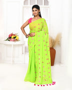 Piyari Fashion Women's Lemon Green Exclusive Embroidery Saree | Grocsy