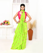 Piyari Fashion Women's Lemon Green Exclusive Embroidery Saree | Grocsy