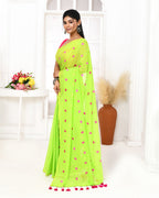 Piyari Fashion Women's Lemon Green Exclusive Embroidery Saree | Grocsy