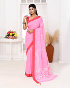 Piyari Fashion Women's Pink Cotton Handloom Jamdani Saree With Blouse | Grocsy